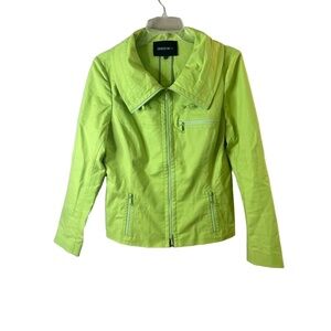 Lafayette 148 New York Lime Green Jacket Front Zipper Collar Zip Pockets 10